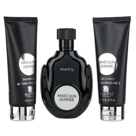 Set Cadou Masculin Leather Apa de Parfum 100ml+Gel Dus 100ml+Lotiune de corp 100ml,Riffs