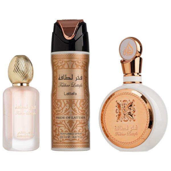 CAS_8111 Set Cadou Fakhar Women Apa De Parfum 100ml +Deo Spray 200ml + Parfum Pentru Par 50ml, Lattafa