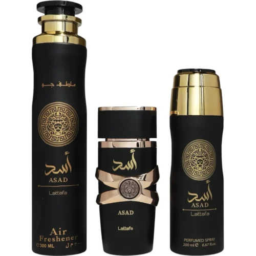 Set Cadou Asad Apa De Parfum 100ml +Deo Spray 200ml +Odorizant Camera 300ml Lattafa